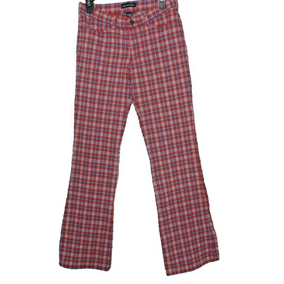 ABERCROMBIE & FITCH Pants Plaid Low Rise Boot Flare Y2K Preppy Womens 4 Red - Picture 1 of 10